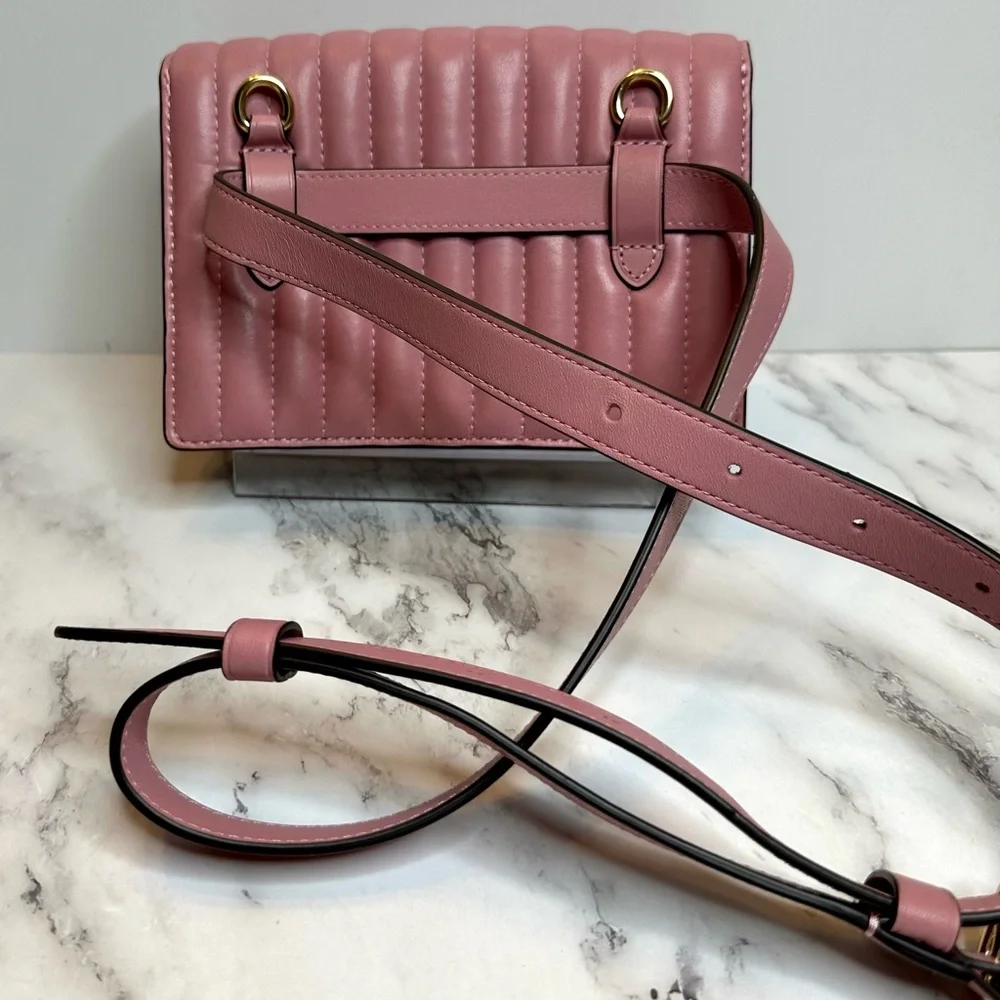 EUC Coach Linear Quilted Pink Nappa Leather 2 Way Belt Bag Crossbody